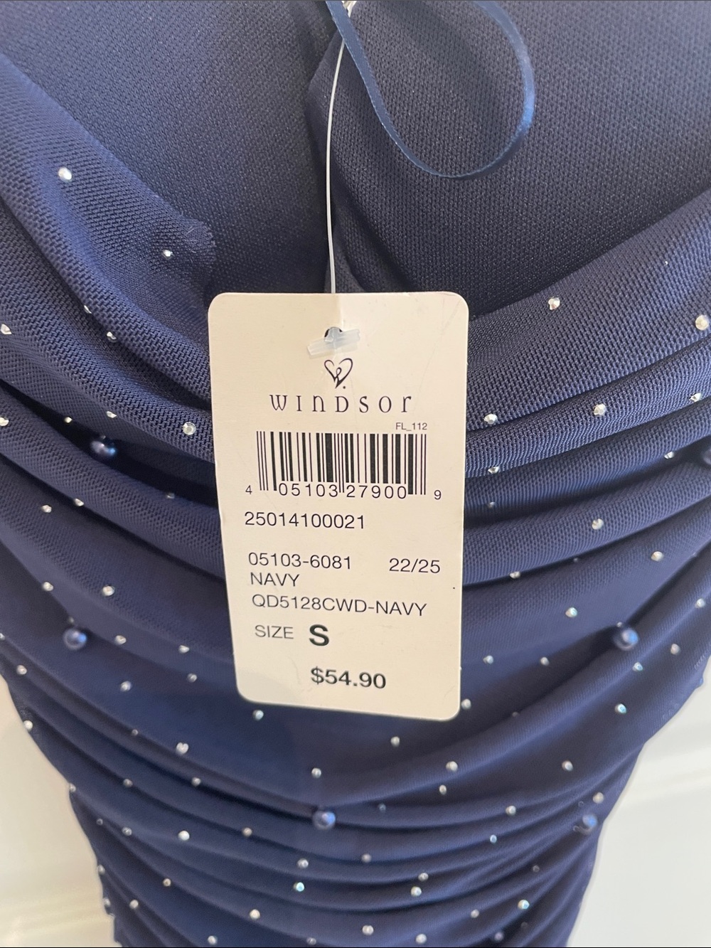 New with tag.Windsor Navy Ruched Spaghetti-Strap Mini Dress with Sparkle Accents - Picture 2 of 2
